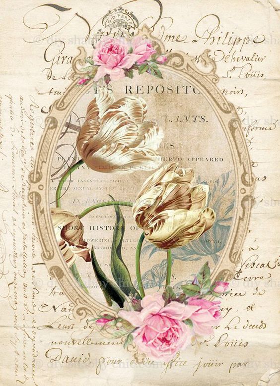Waterslide Decal Vintage Image Transfer Forget Me Flowers Upcycle Shabby Chic