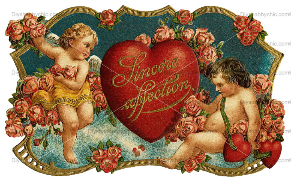 Furniture Home Decal Image Transfer Vintage Cupid Angel Hearts Love Valentines 